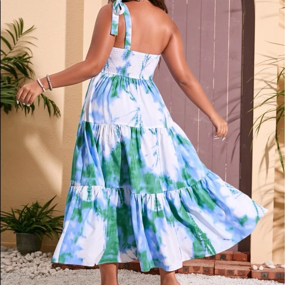 Boho Plus Size Tie Dye Print One Shoulder Maxi Dress - Picture 4 of 4